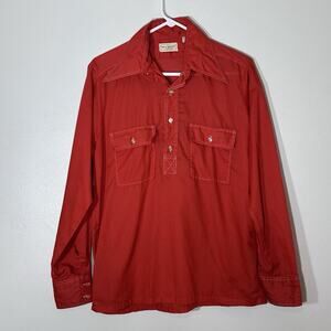 Vintage 70s Red Long Sleeve Button Up Matt Andrew’s Size M